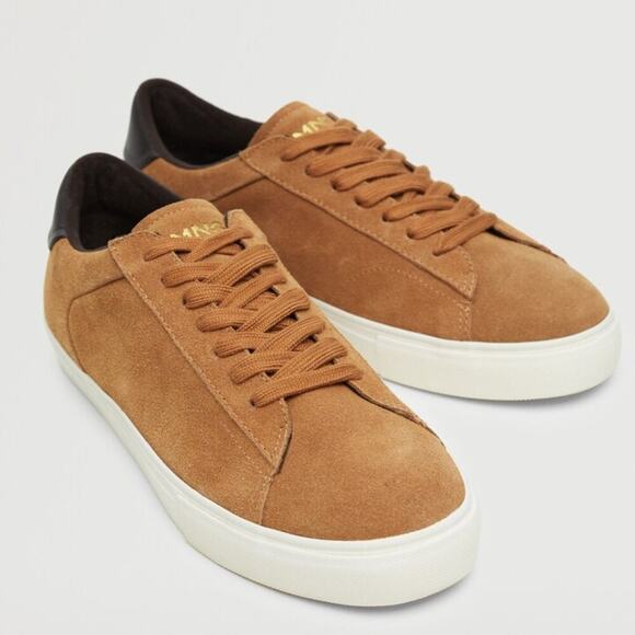 Mango Lace-Up Leather Suede Sneakers Sand size 10.5 - Picture 1 of 8